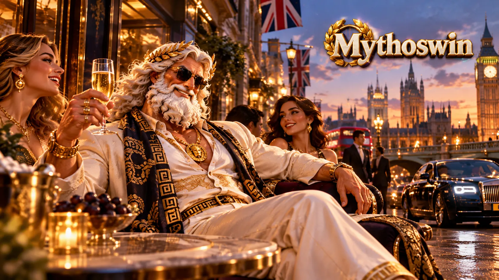 Zeus relaxing in London with Big Ben behind him